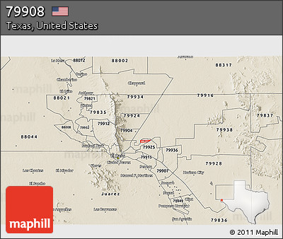 Shaded Relief 3D Map of ZIP Code 79908