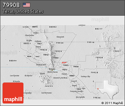 Silver Style 3D Map of ZIP Code 79908