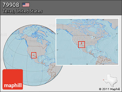 Gray Location Map of ZIP Code 79908, within the entire country, hill shading