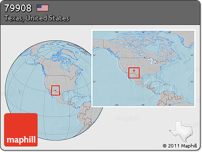 Gray Location Map of ZIP Code 79908, within the entire country, hill shading