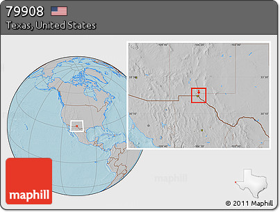 Gray Location Map of ZIP Code 79908, hill shading