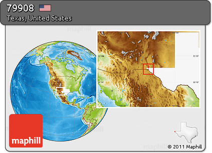 Physical Location Map of ZIP Code 79908, highlighted state