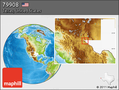 Physical Location Map of ZIP Code 79908, highlighted state