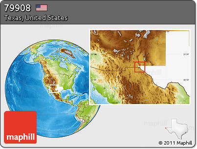 Physical Location Map of ZIP Code 79908, highlighted state