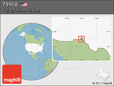Savanna Style Location Map of ZIP Code 79908, highlighted country, highlighted county