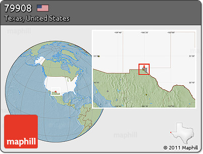 Savanna Style Location Map of ZIP Code 79908, highlighted country, highlighted county, hill shading