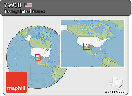 Savanna Style Location Map of ZIP Code 79908, highlighted country, highlighted state, within the entire country