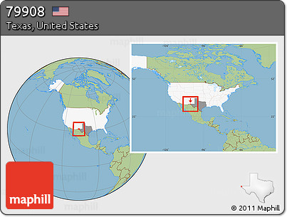 Savanna Style Location Map of ZIP Code 79908, highlighted country, highlighted state, within the entire country