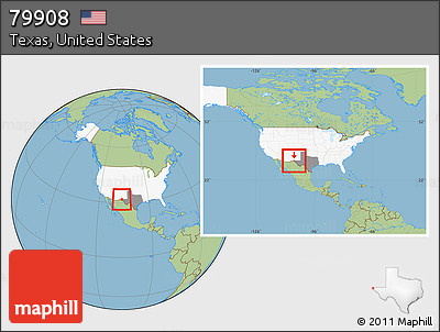 Savanna Style Location Map of ZIP Code 79908, highlighted country, highlighted state, within the entire country