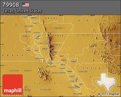Physical Map of ZIP Code 79908