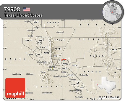 Shaded Relief Map of ZIP Code 79908