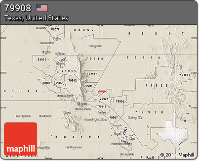 Shaded Relief Map of ZIP Code 79908