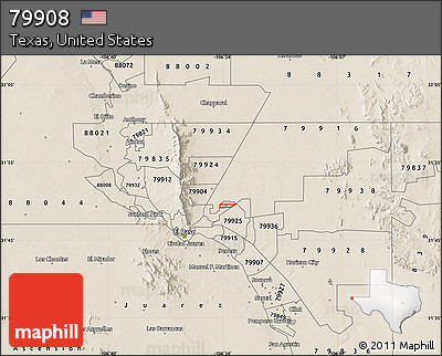 Shaded Relief Map of ZIP Code 79908