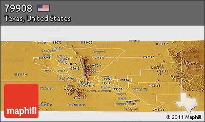 Physical Panoramic Map of ZIP Code 79908