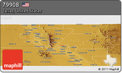 Physical Panoramic Map of ZIP Code 79908