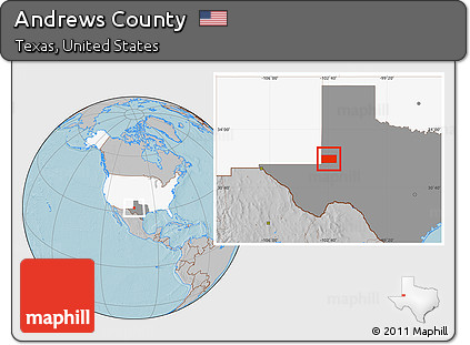 Gray Location Map of Andrews County, highlighted country, highlighted parent region, hill shading