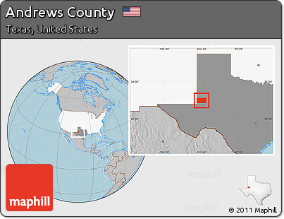 Gray Location Map of Andrews County, highlighted country, highlighted parent region, hill shading
