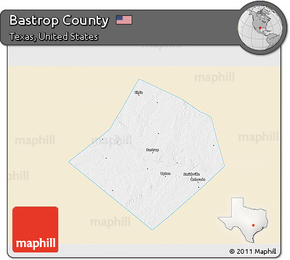 Classic Style 3D Map of Bastrop County, single color outside