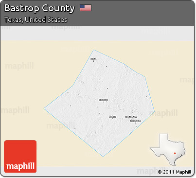 Classic Style 3D Map of Bastrop County, single color outside