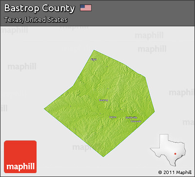 Physical 3D Map of Bastrop County, single color outside