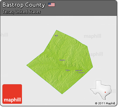 Physical 3D Map of Bastrop County, single color outside
