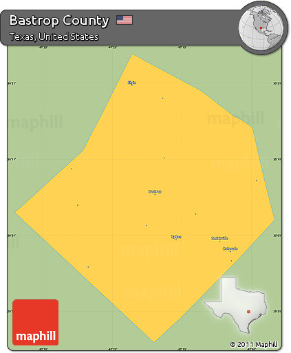 Savanna Style Simple Map of Bastrop County, single color outside