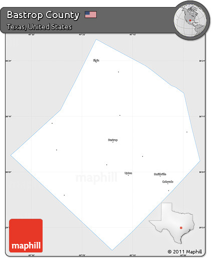 Silver Style Simple Map of Bastrop County, single color outside