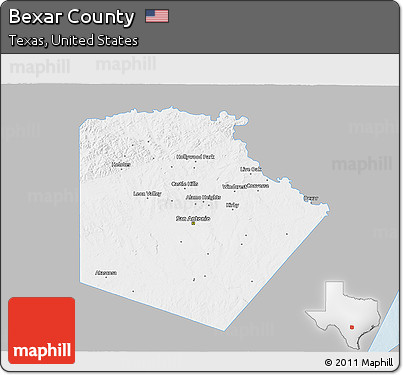 Gray 3D Map of Bexar County, single color outside