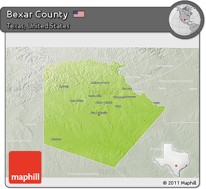 Physical 3D Map of Bexar County, lighten, semi-desaturated