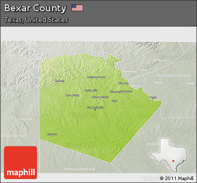 Physical 3D Map of Bexar County, lighten, semi-desaturated