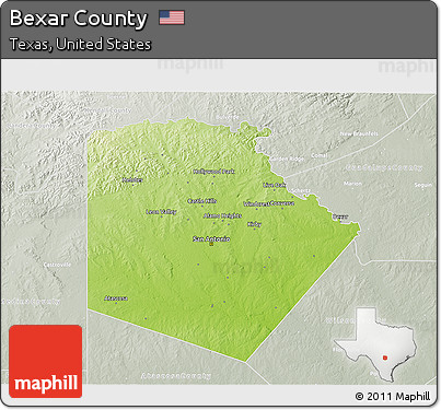 Physical 3D Map of Bexar County, lighten, semi-desaturated