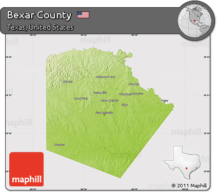 Physical Map of Bexar County, cropped outside