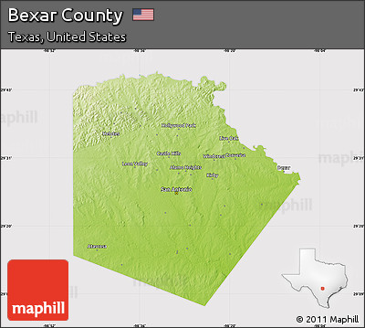 Physical Map of Bexar County, cropped outside