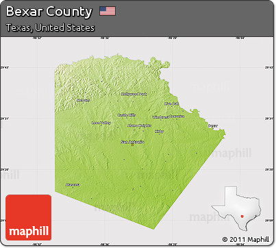 Physical Map of Bexar County, cropped outside