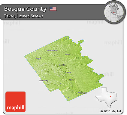 Physical 3D Map of Bosque County, single color outside