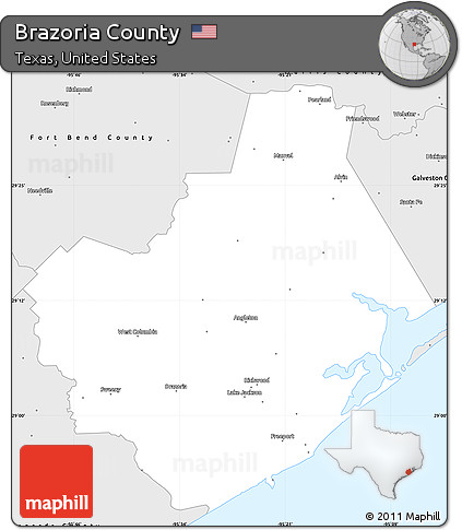 Silver Style Simple Map of Brazoria County