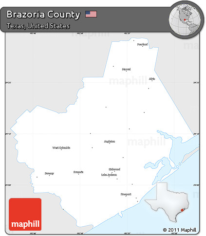 Silver Style Simple Map of Brazoria County, single color outside