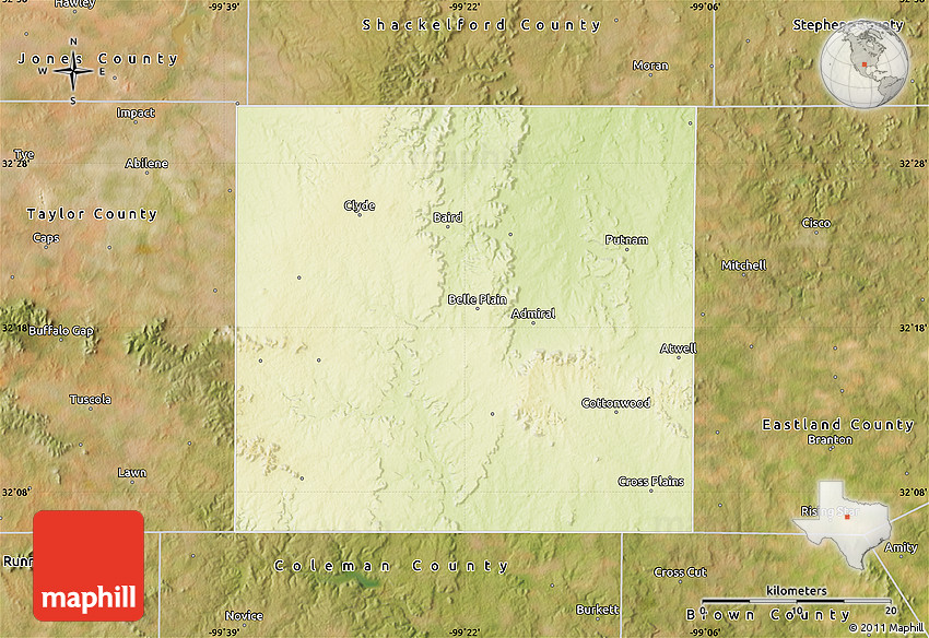 Physical Map of Callahan County, satellite outside