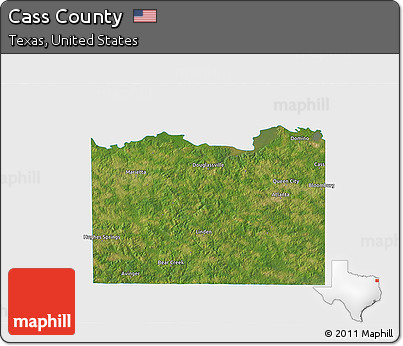 Satellite 3D Map of Cass County, single color outside