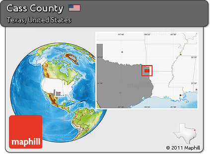Physical Location Map of Cass County, highlighted country, highlighted parent region