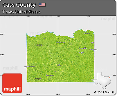 Physical Map of Cass County, single color outside