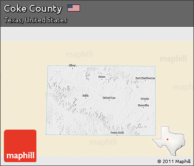 Classic Style 3D Map of Coke County, single color outside