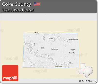 Classic Style 3D Map of Coke County, single color outside