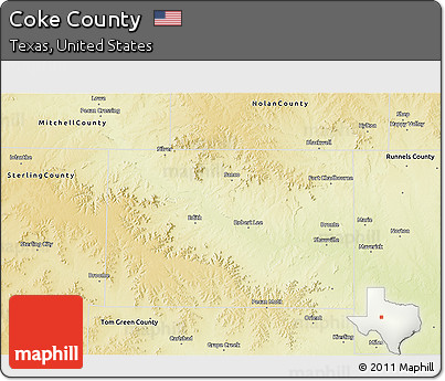 Physical 3D Map of Coke County