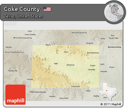 Physical 3D Map of Coke County, semi-desaturated