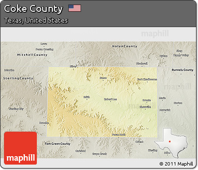 Physical 3D Map of Coke County, semi-desaturated