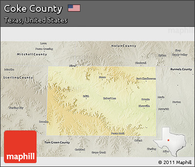 Physical 3D Map of Coke County, semi-desaturated