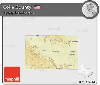 Physical 3D Map of Coke County, single color outside