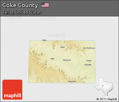 Physical 3D Map of Coke County, single color outside