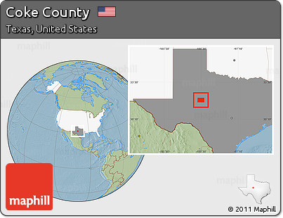 Savanna Style Location Map of Coke County, highlighted country, highlighted parent region, hill shading